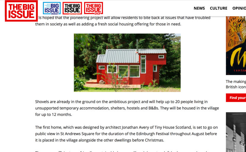 The first home, which was designed by architect Jonathan Avery of Tiny House Scotland, is set to go on public view in St Andrews Square for the duration of the Edinburgh Festival throughout August before it is placed in the village alongside the other dwellings before Christmas.