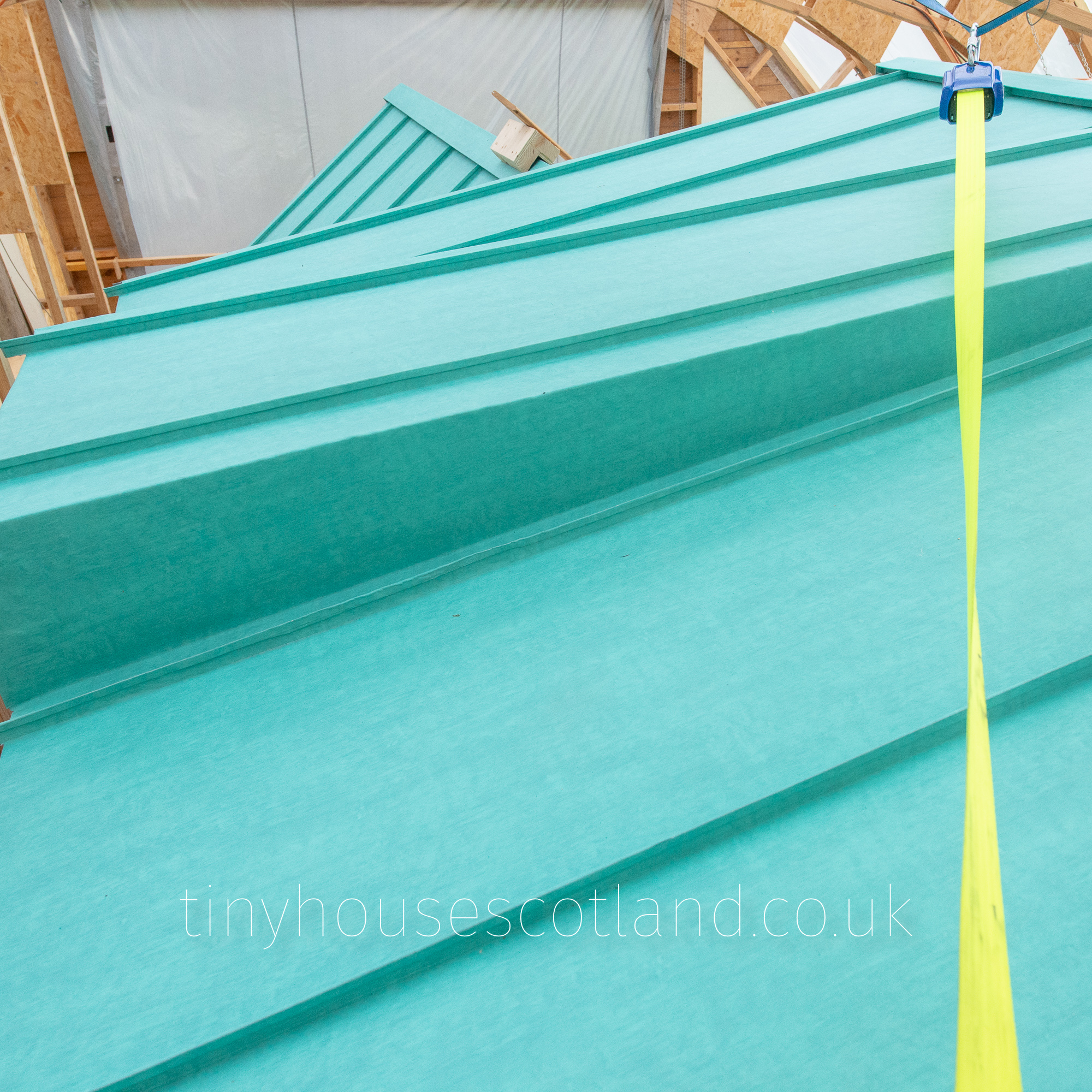 Tiny House Scotland's latest NestPod standing seam roof just nearing completion.