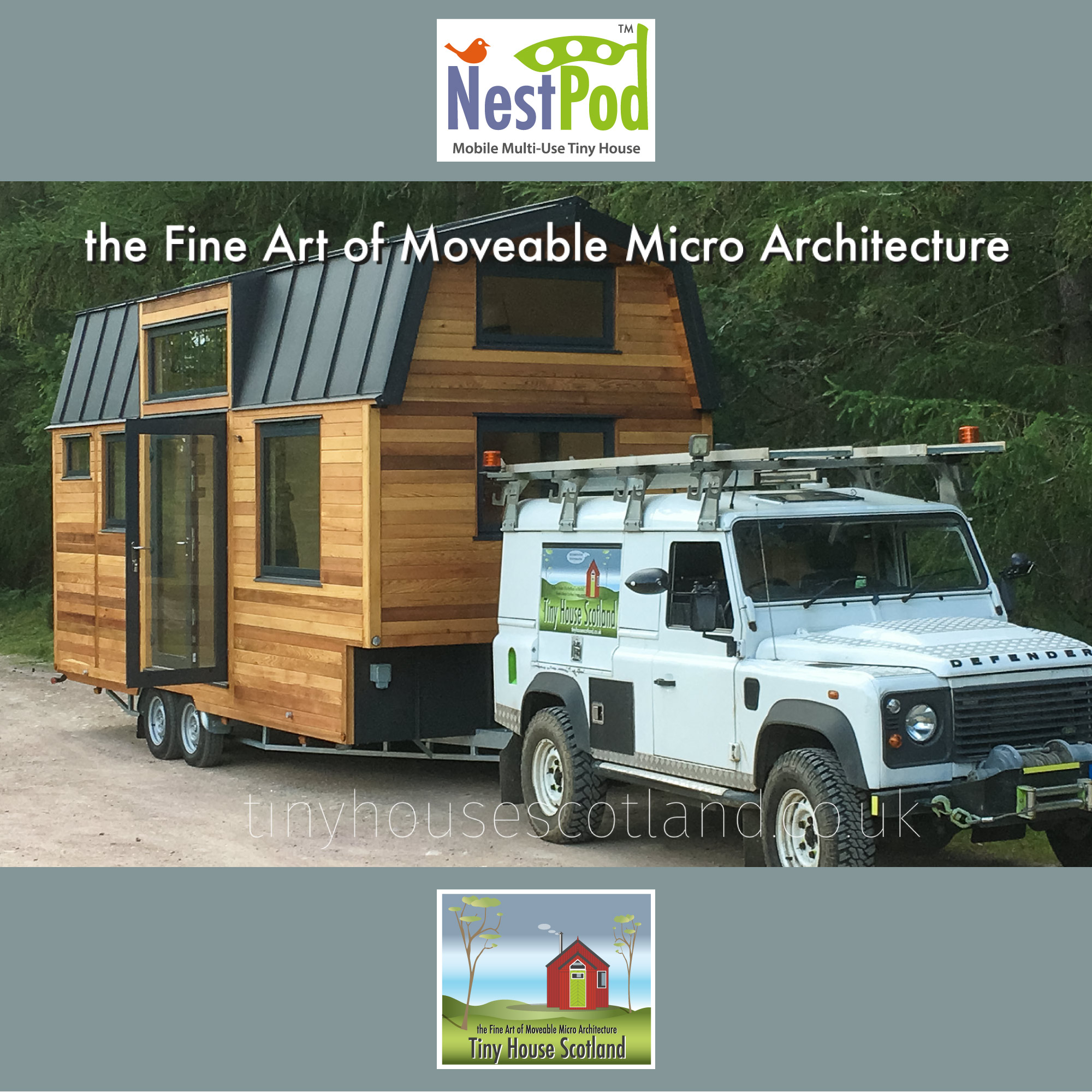 A Tiny House Scotland NestPod™ is a moveable micro architecture solution for permanent living and sustainablility. NestPod Outback